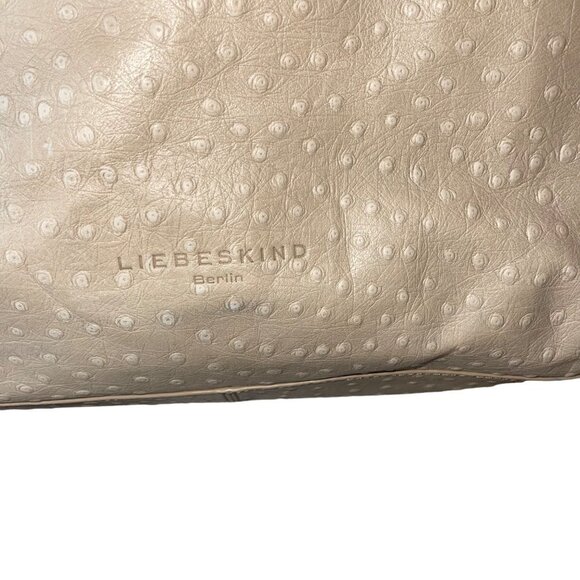 Liebeskind Womens Tote Shoulder Bag Berlin Cream Ostrich Embossed Leather Snap - Picture 8 of 10